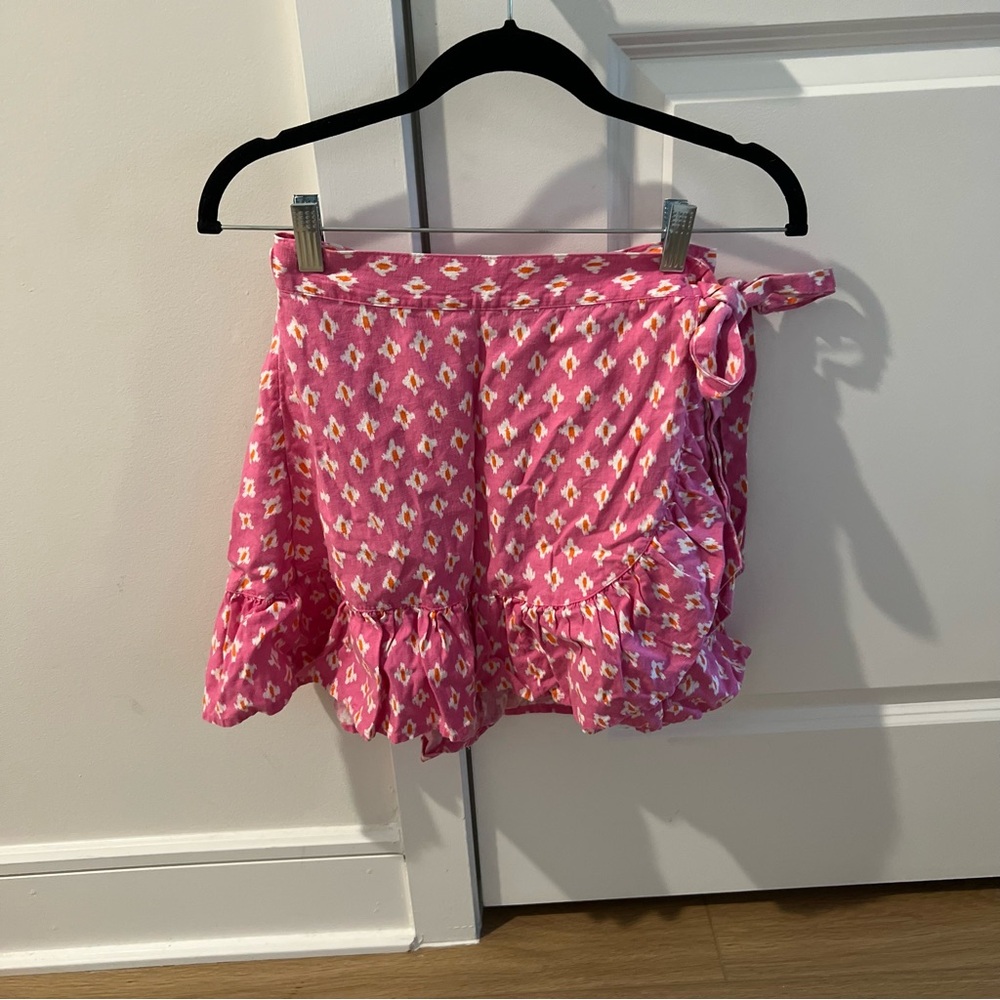 Pink Patterned Mini Wrap Skirt